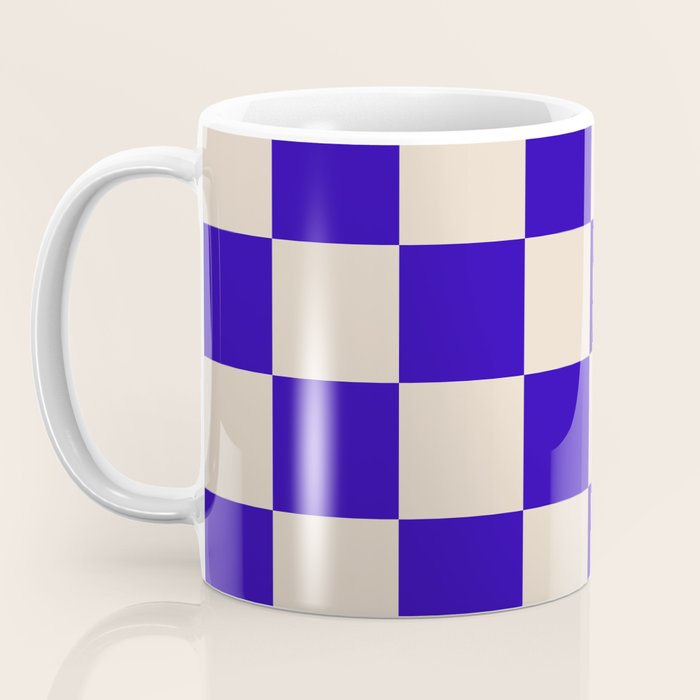 Checkerboard Check Pattern in Cobalt Blue and Beige Coffee Mug Gallery Image 3