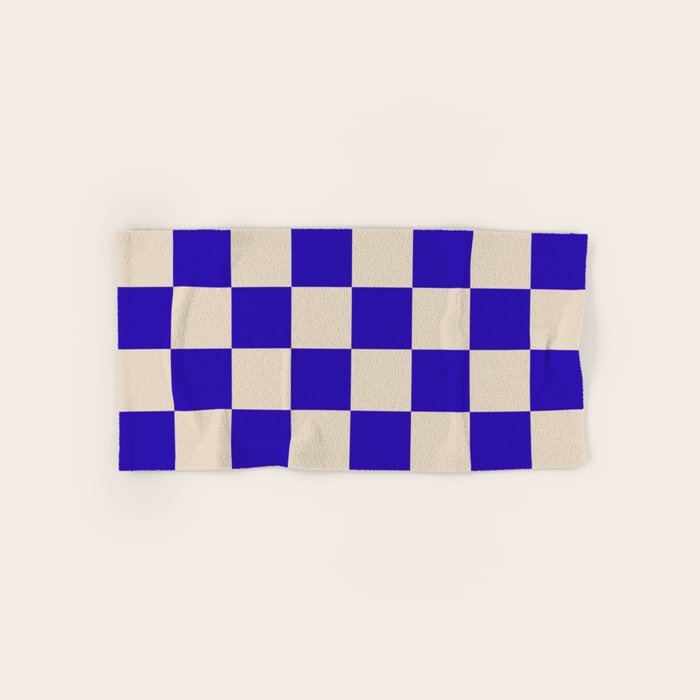 Checkerboard Check Pattern in Cobalt Blue and Beige Bath Towel Gallery Image 1