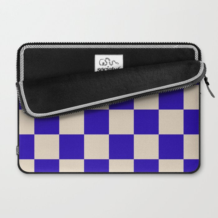 Checkerboard Check Pattern in Cobalt Blue and Beige Laptop Sleeve Gallery Image 2