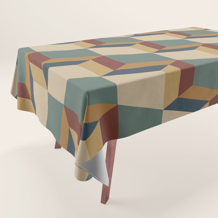 Cuboid Geometric Abstract Shapes Pattern X Tablecloth Gallery Image 1