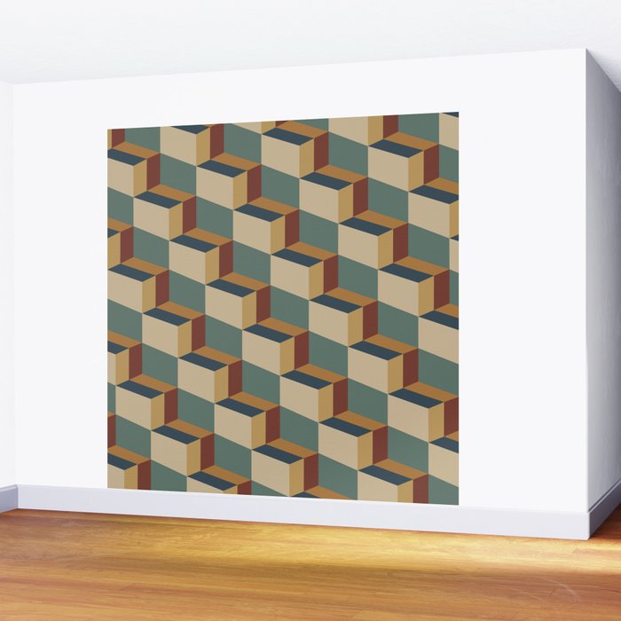 Cuboid Geometric Abstract Shapes Pattern X Wall Mural Gallery Image 2