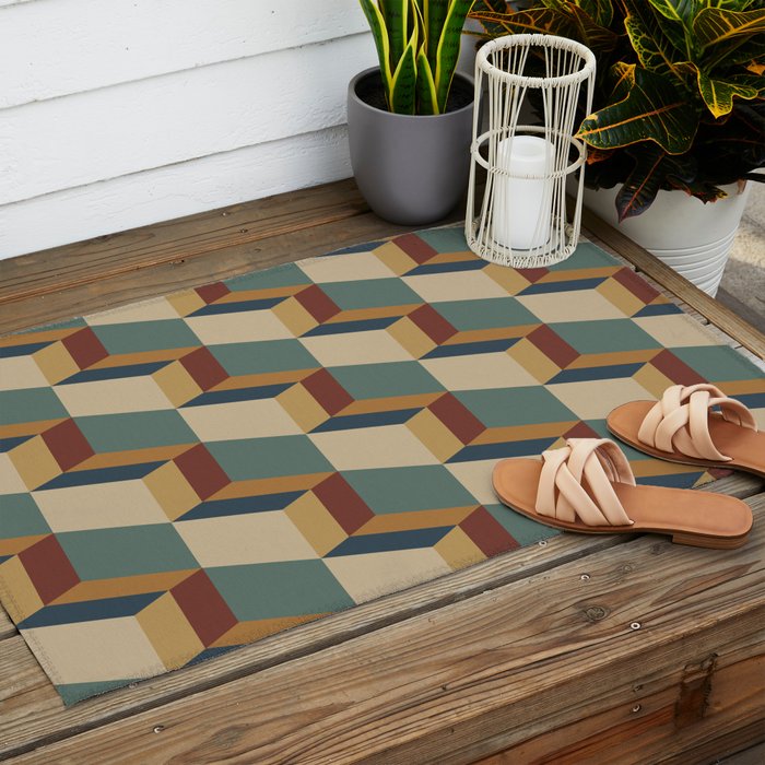 Cuboid Geometric Abstract Shapes Pattern X Outdoor Rug Gallery Image 2