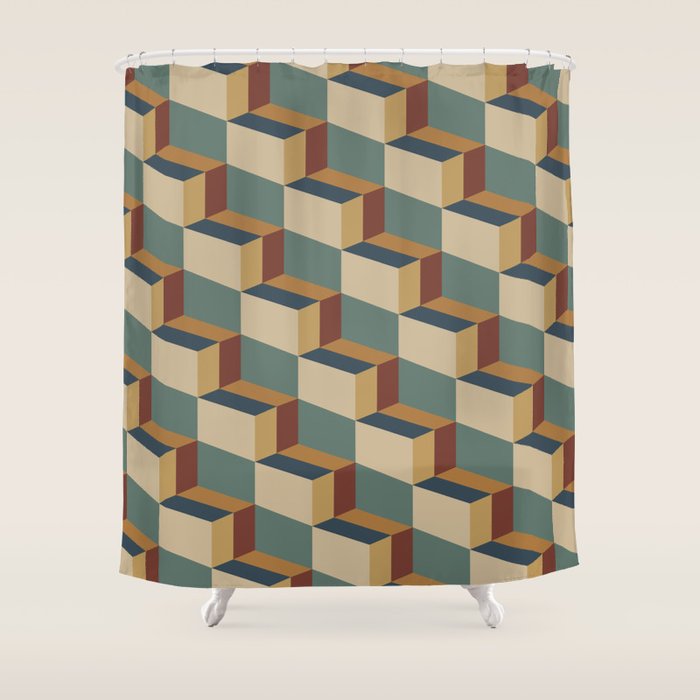 Cuboid Geometric Abstract Shapes Pattern X Shower Curtain Gallery Image 1