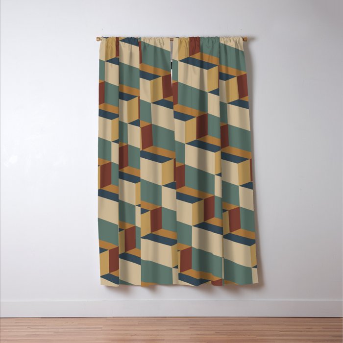 Cuboid Geometric Abstract Shapes Pattern X Window Curtain Gallery Image 3