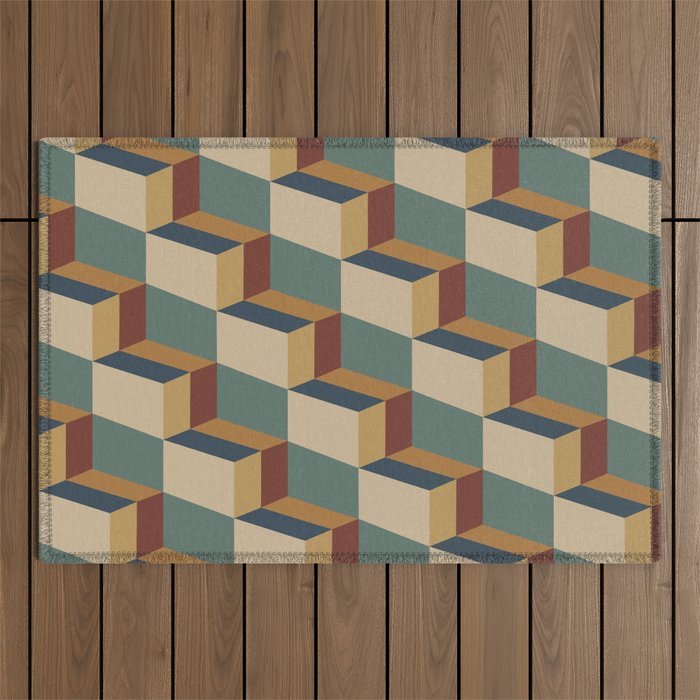 Cuboid Geometric Abstract Shapes Pattern X Outdoor Rug Gallery Image 1