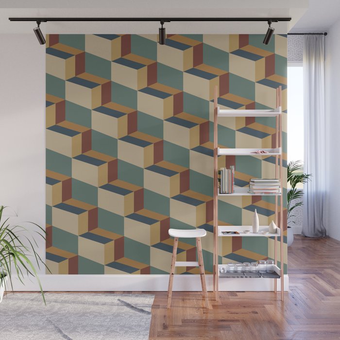 Cuboid Geometric Abstract Shapes Pattern X Wall Mural Gallery Image 1
