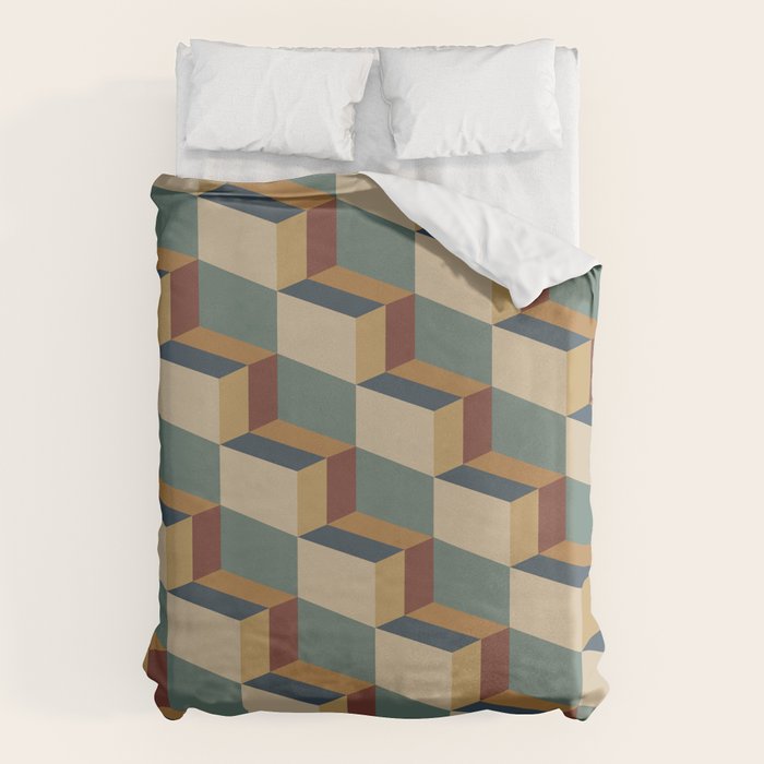 Cuboid Geometric Abstract Shapes Pattern X Duvet Cover Gallery Image 1