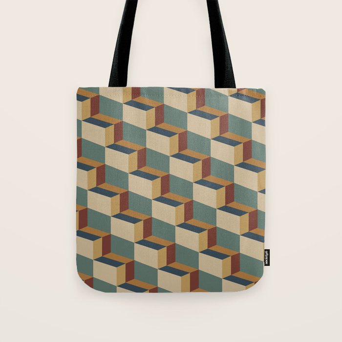 Cuboid Geometric Abstract Shapes Pattern X Tote Bag Gallery Image 1