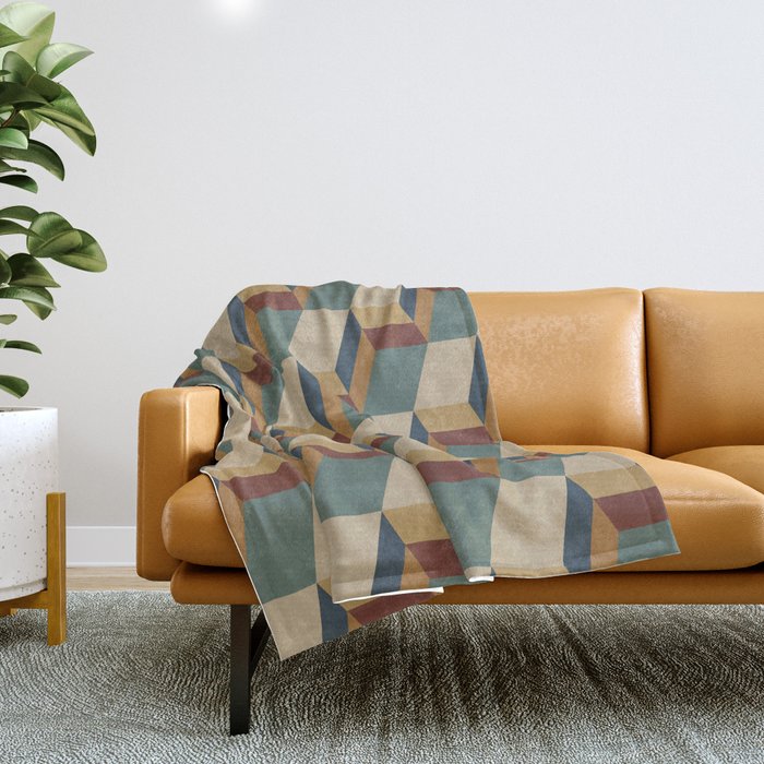 Cuboid Geometric Abstract Shapes Pattern X Throw Blanket Gallery Image 1