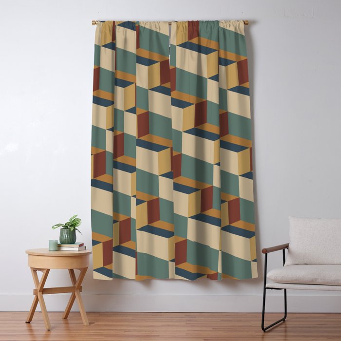 Cuboid Geometric Abstract Shapes Pattern X Window Curtain Gallery Image 5