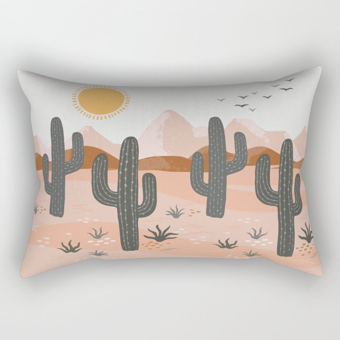Cacti Desert Landscape Rectangular Pillow Gallery Image 1