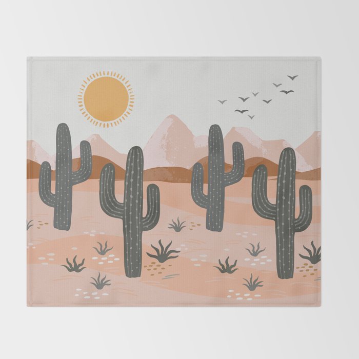 Cacti Desert Landscape Throw Blanket Gallery Image 2
