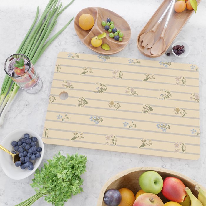 Cozy Cottage Flowers With Stripes Cutting Board Gallery Image 2