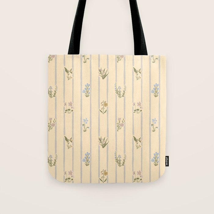 Cozy Cottage Flowers With Stripes Tote Bag Gallery Image 1