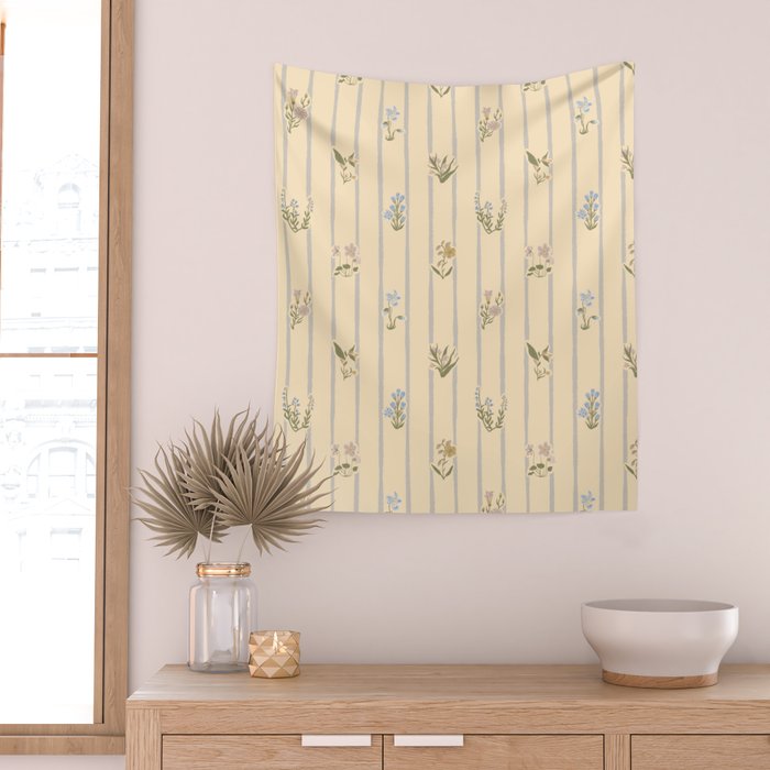 Cozy Cottage Flowers With Stripes Wall Tapestry Gallery Image 2