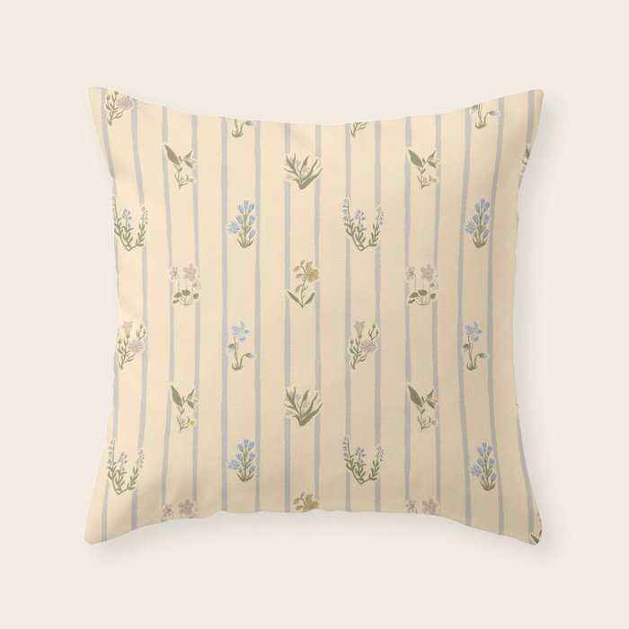 Cozy Cottage Flowers With Stripes Throw Pillow Gallery Image 6