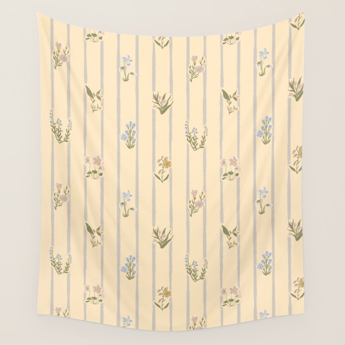 Cozy Cottage Flowers With Stripes Wall Tapestry Gallery Image 4