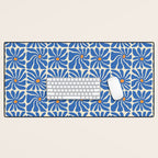 Vintage blue flower art pattern Desk Mat Gallery Image 1