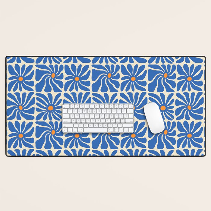 Vintage blue flower art pattern Desk Mat Gallery Image 1