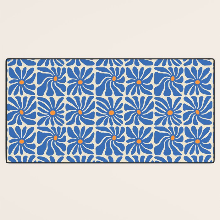 Vintage blue flower art pattern Desk Mat Gallery Image 3