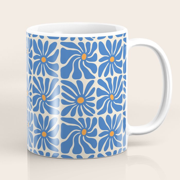 Vintage blue flower art pattern Coffee Mug Gallery Image 1