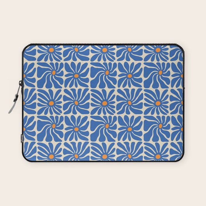 Vintage blue flower art pattern Laptop Sleeve Gallery Image 1