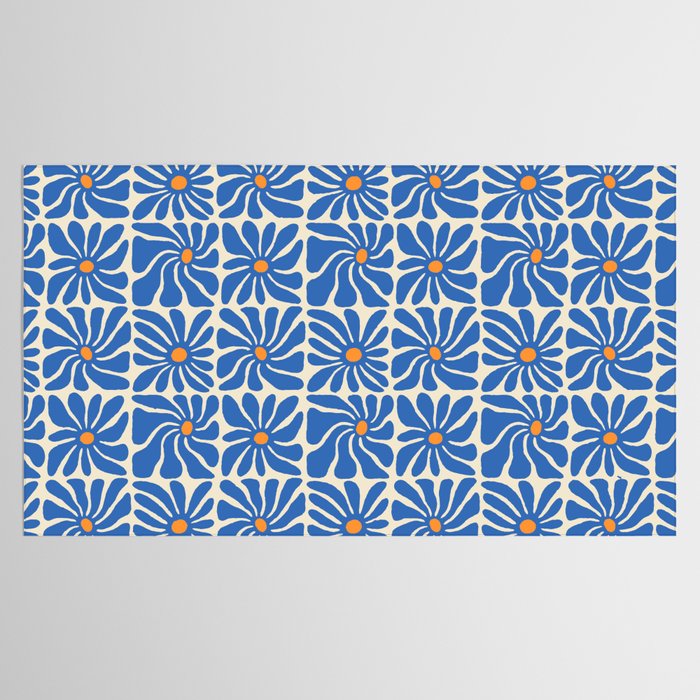 Vintage blue flower art pattern Tablecloth Gallery Image 2