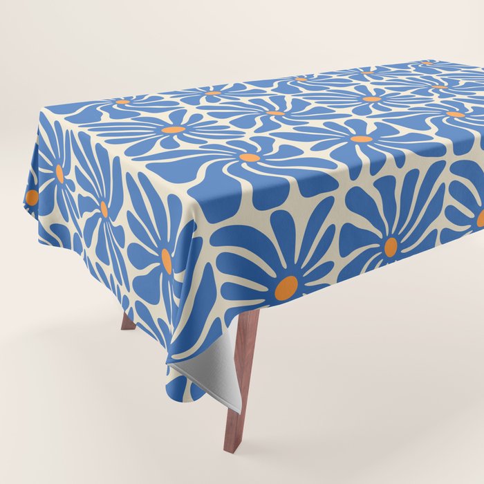 Vintage blue flower art pattern Tablecloth Gallery Image 1