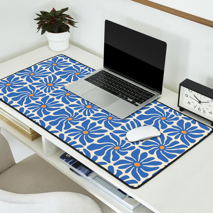 Vintage blue flower art pattern Desk Mat Gallery Image 2