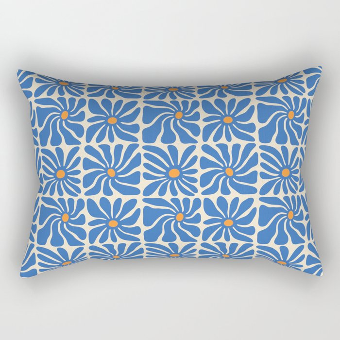 Vintage blue flower art pattern Rectangular Pillow Gallery Image 2