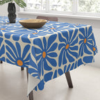 Vintage blue flower art pattern Tablecloth Gallery Image 3