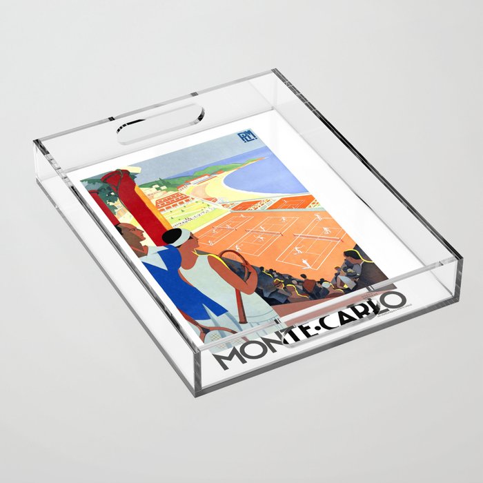 1930 MONTE CARLO Tennis Monaco Travel Poster Acrylic Tray Gallery Image 1