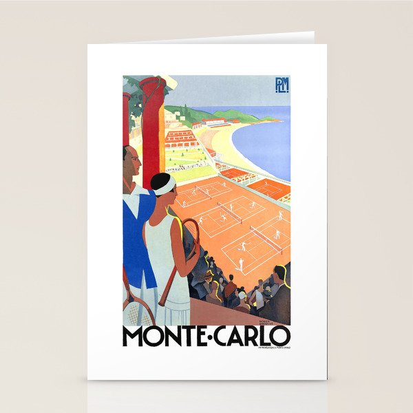 1930 MONTE CARLO Tennis Monaco Travel Poster Stationery Card Gallery Image 2