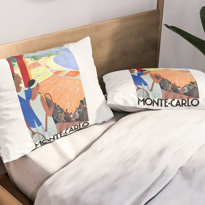 1930 MONTE CARLO Tennis Monaco Travel Poster Pillow Sham Gallery Image 2