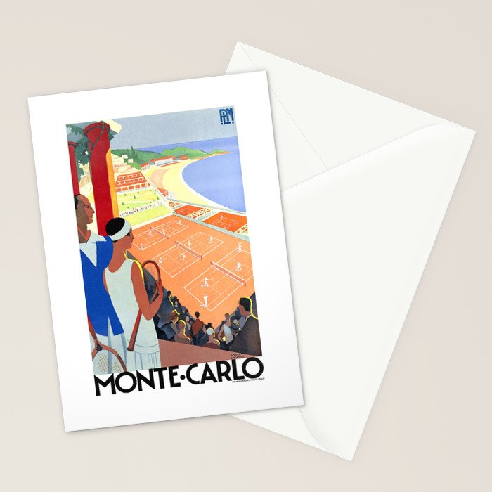 1930 MONTE CARLO Tennis Monaco Travel Poster Stationery Card Gallery Image 2