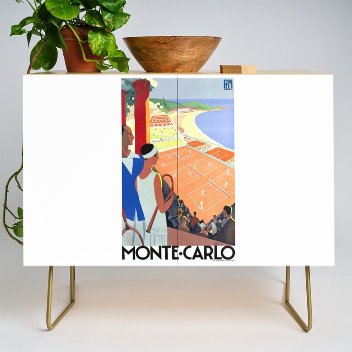 1930 MONTE CARLO Tennis Monaco Travel Poster Credenza Gallery Image 1