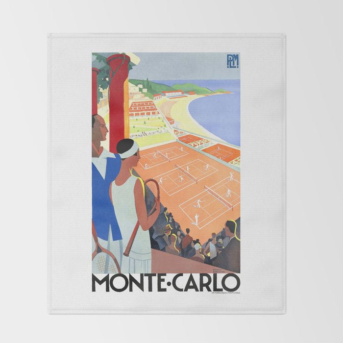 1930 MONTE CARLO Tennis Monaco Travel Poster Throw Blanket Gallery Image 2