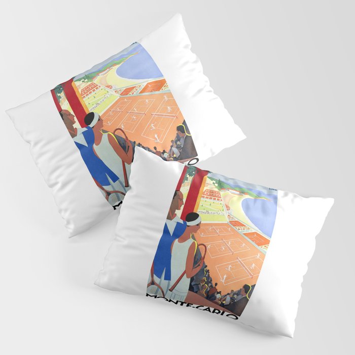 1930 MONTE CARLO Tennis Monaco Travel Poster Pillow Sham Gallery Image 1
