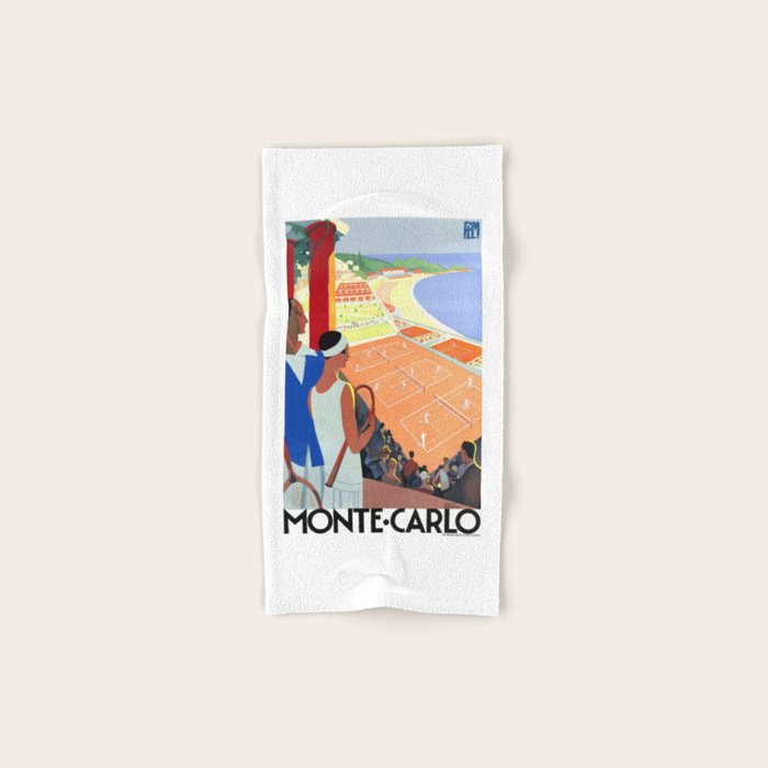 1930 MONTE CARLO Tennis Monaco Travel Poster Bath Towel Gallery Image 1
