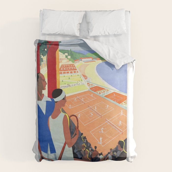 1930 MONTE CARLO Tennis Monaco Travel Poster Duvet Cover Gallery Image 6