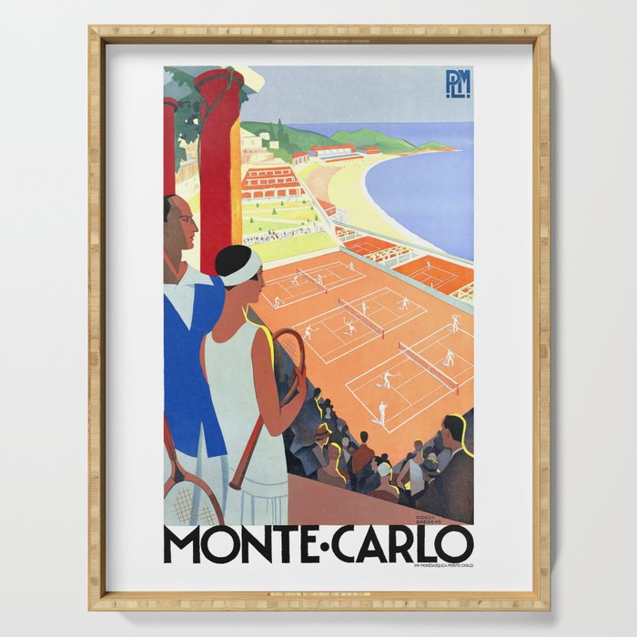 1930 MONTE CARLO Tennis Monaco Travel Poster Serving Tray Gallery Image 1