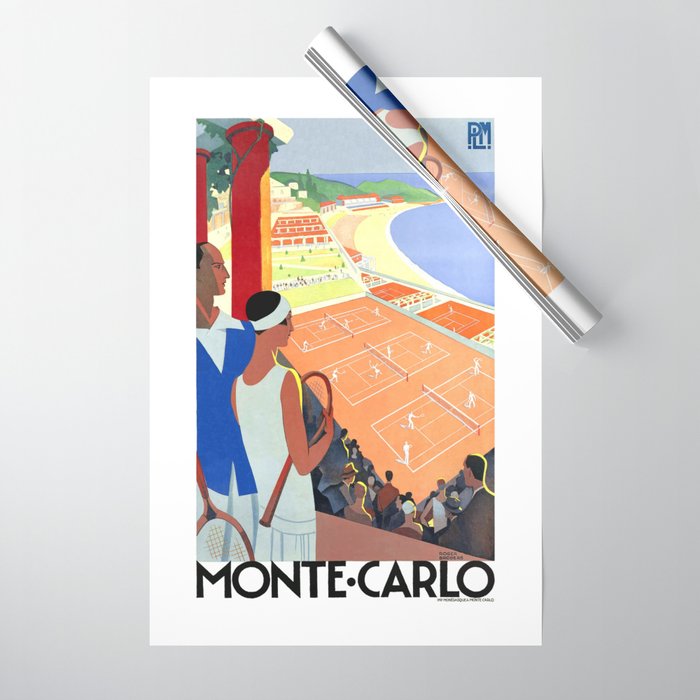 1930 MONTE CARLO Tennis Monaco Travel Poster Wrapping Paper Gallery Image 1