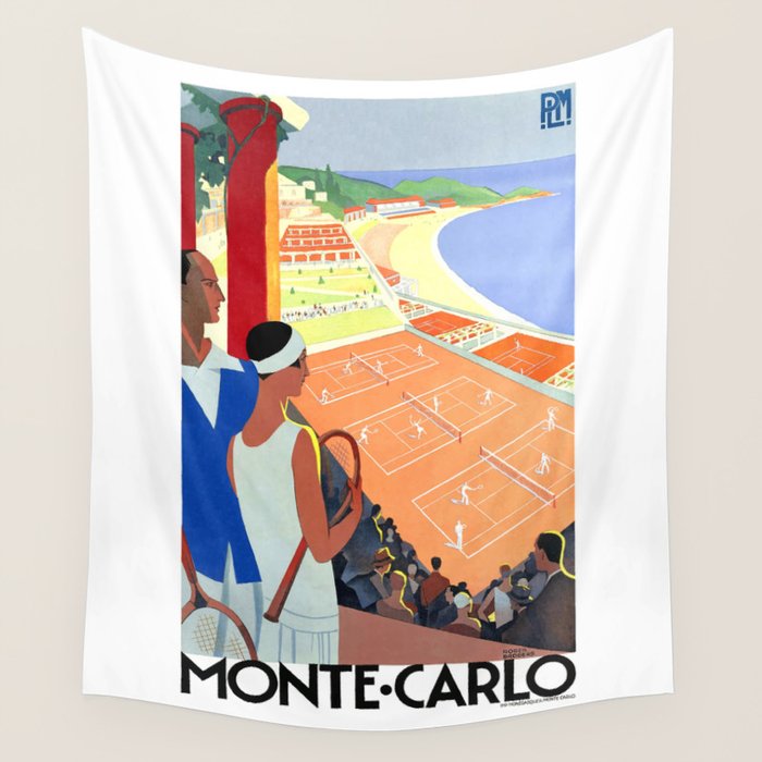 1930 MONTE CARLO Tennis Monaco Travel Poster Wall Tapestry Gallery Image 1