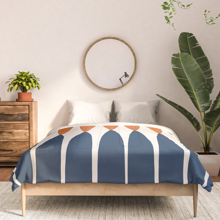 Abstract Shapes 106 Pattern in vintage Orange and Navy Blue  Comforter Gallery Image 3