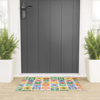 Retro Folk and Floral Colorful Pastel Flower Grid Cream Welcome Mat Gallery Image 3
