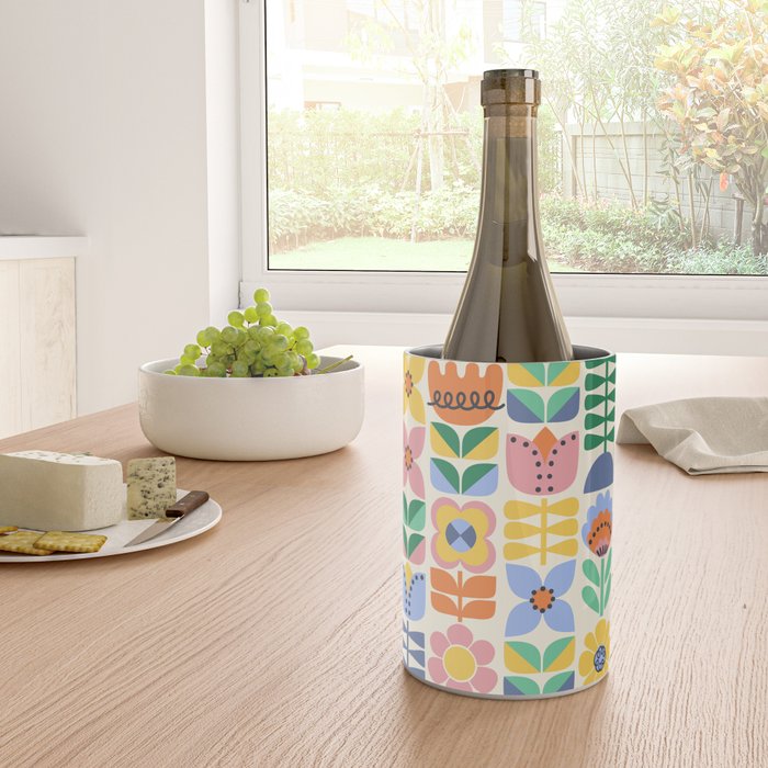 Retro Folk and Floral Colorful Pastel Flower Grid Cream Wine Chiller Gallery Image 4