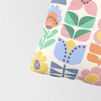 Retro Folk and Floral Colorful Pastel Flower Grid Cream Pillow Sham Gallery Image 4