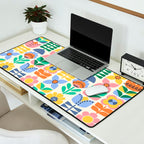 Retro Folk and Floral Colorful Pastel Flower Grid Cream Desk Mat Gallery Image 2