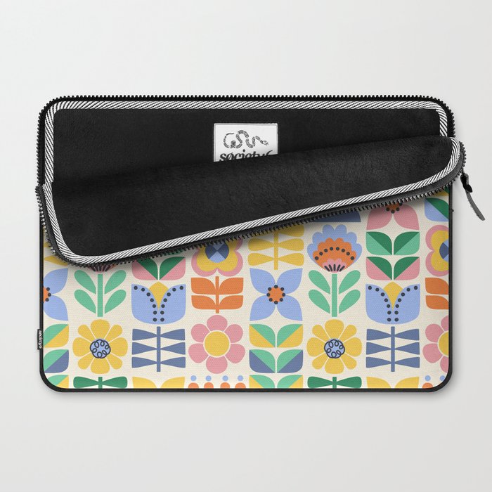 Retro Folk and Floral Colorful Pastel Flower Grid Cream Laptop Sleeve Gallery Image 2
