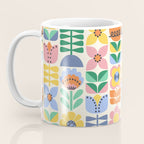 Retro Folk and Floral Colorful Pastel Flower Grid Cream Coffee Mug Gallery Image 3